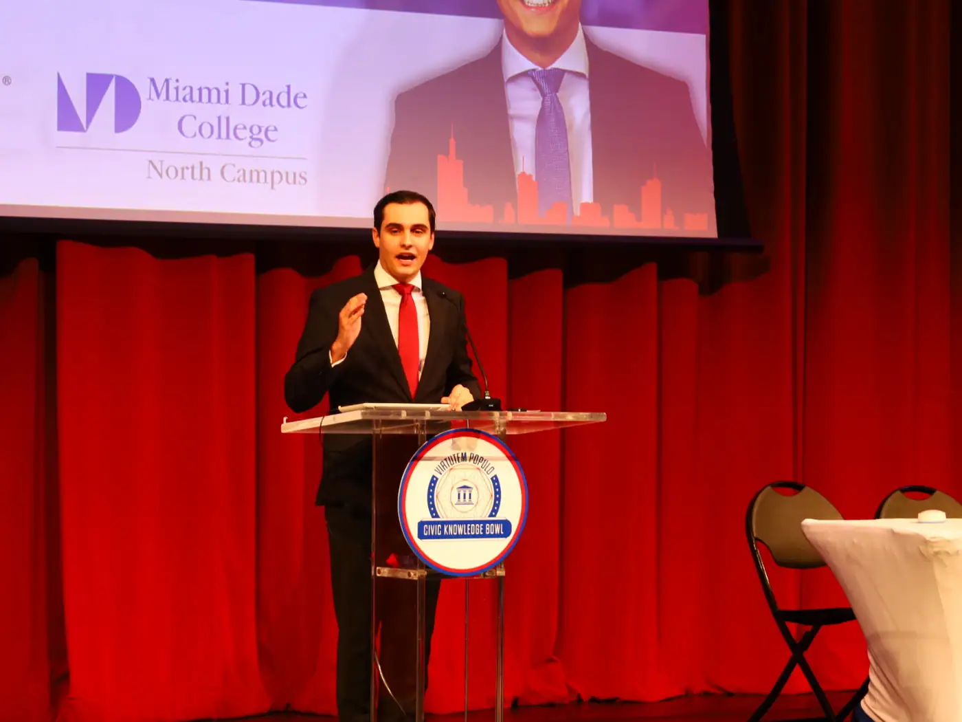 Founder and Board Chairman Maurits Acosta delivers the opening address at the 2026 finale.